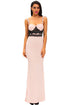 Black Lace Detail Pink Long Prom Party Maxi Dress